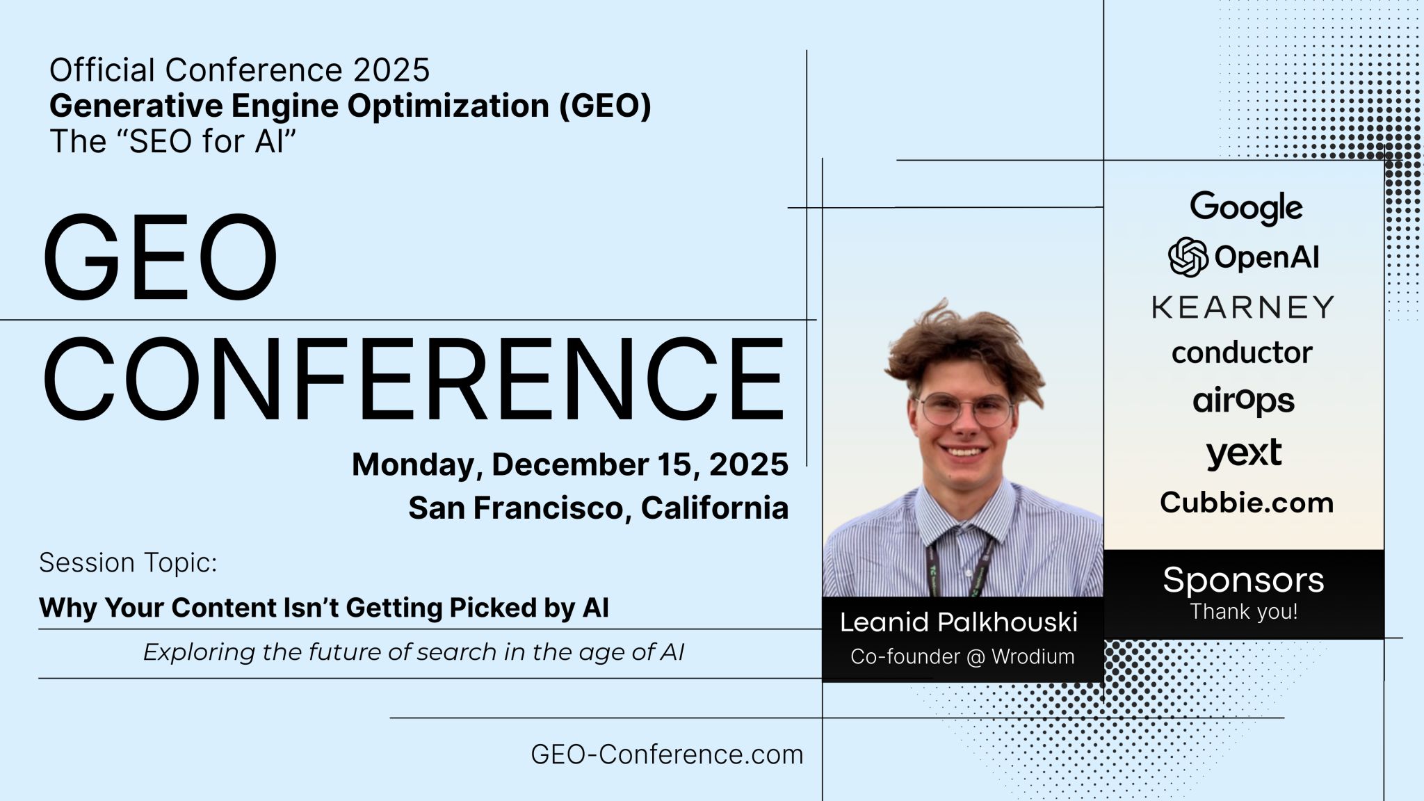 Leanid Palkhouski speaking at GEO Conference 2025